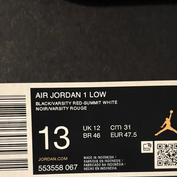 Jordan Men's Black and Red Low-Top Sneakers - Picture 3 of 4